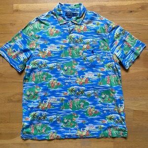Ralph Lauren Blue Tropical Print Polo Shirt